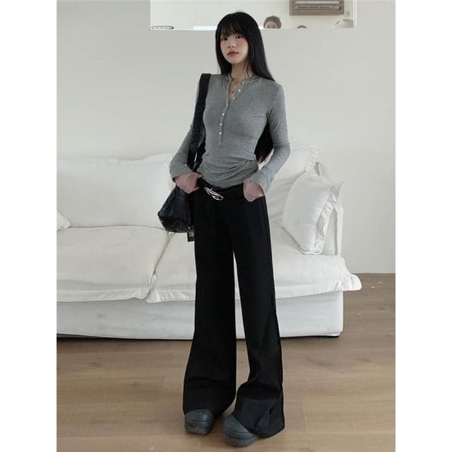 Low Rise Plain Flared Pants (Various Designs) - Long