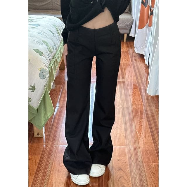 Low Rise Plain Wide Leg Dress Pants - Black / XS