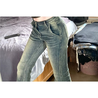 Low Rise Washed Flared Jeans