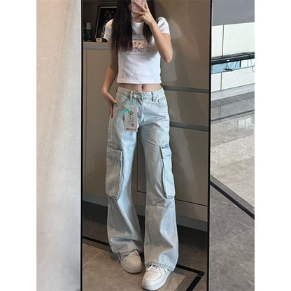 Low Rise Washed Wide Leg Cargo Jeans