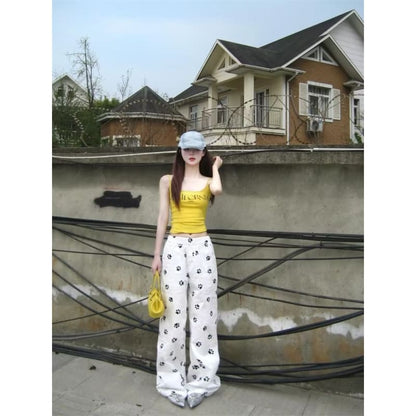 Low Waist Paw Print Wide Leg Pants