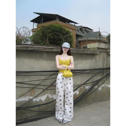 Low Waist Paw Print Wide Leg Pants