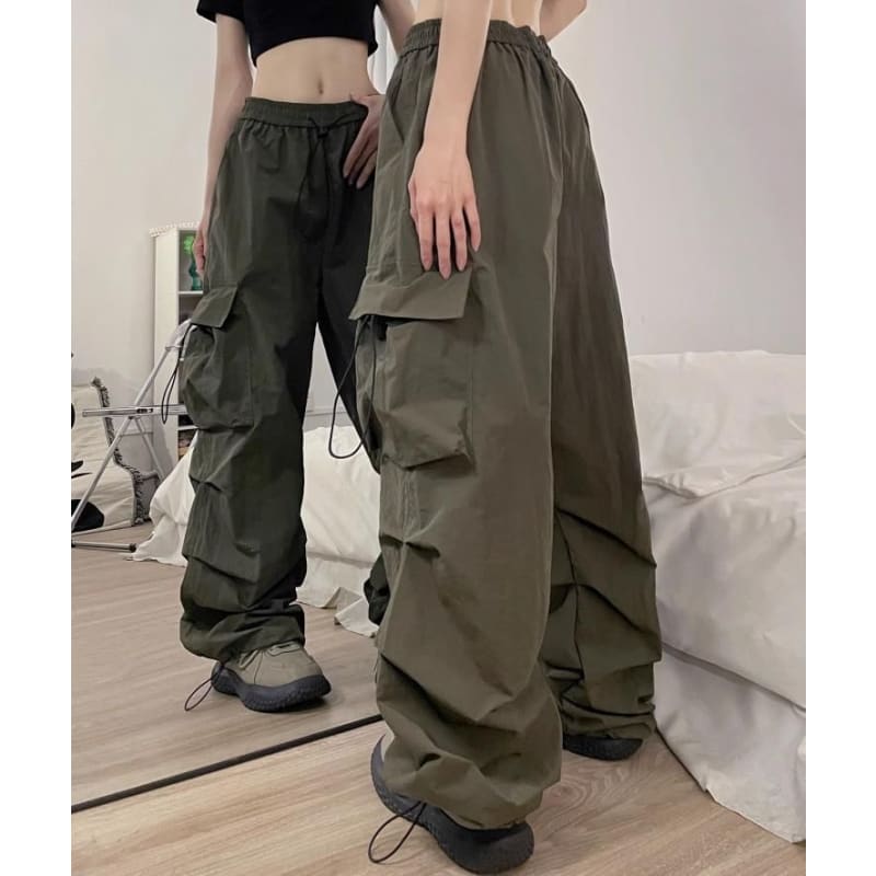 Low Waist Plain Wide Leg Cargo Pants