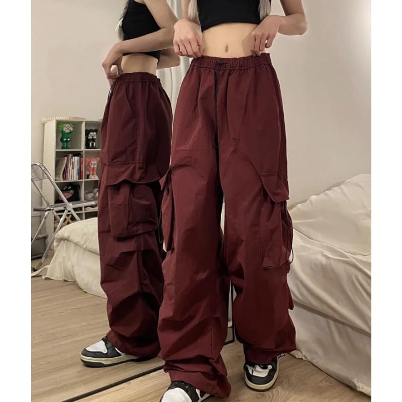 Low Waist Plain Wide Leg Cargo Pants