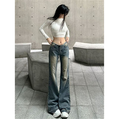 Low Waist Washed Flared Jeans (Various Designs)