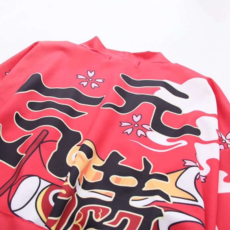 Lucky Cat Print Cardigan Kimono Outerwear