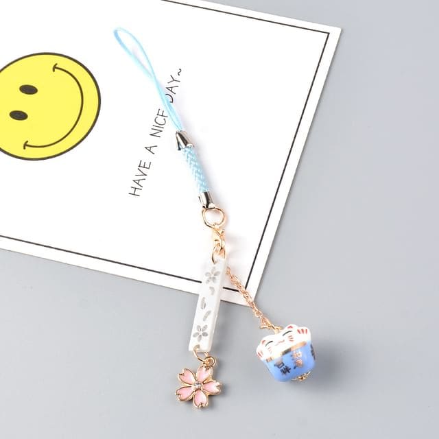 Lucky Cat Sakura Phone Charm - Blue / One Size