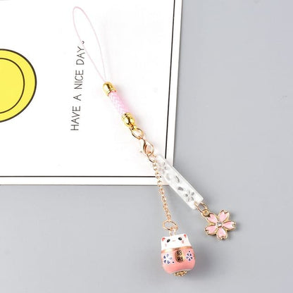 Lucky Cat Sakura Phone Charm - Pink / One Size