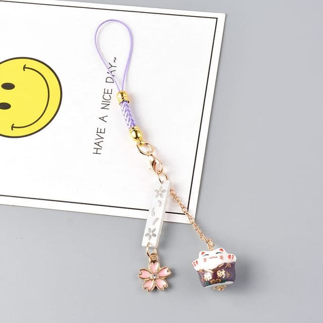 Lucky Cat Sakura Phone Charm - Purple / One Size