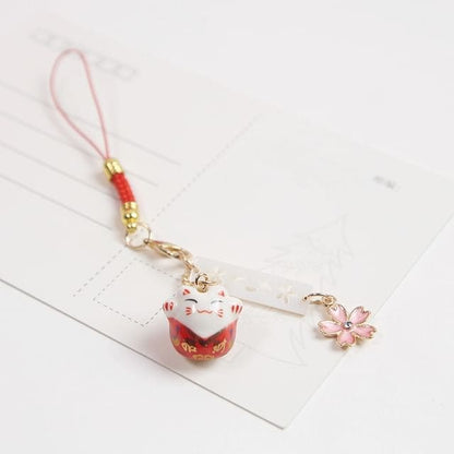 Lucky Cat Sakura Phone Charm - Red / One Size