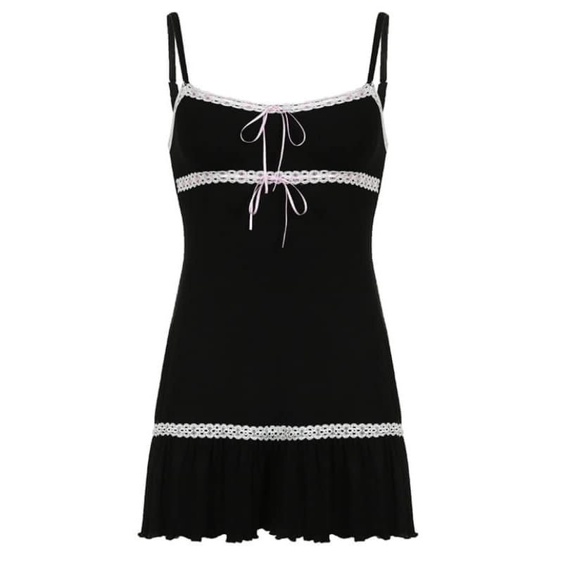 Luxury Black Lace Suspender Dress - Dresses