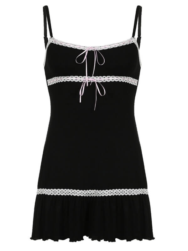 Luxury Black Lace Suspender Dress - Dresses