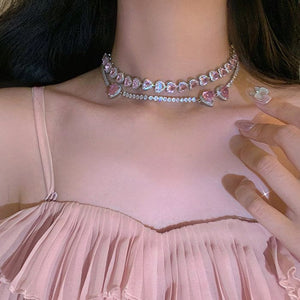 Luxury Pink Heart Necklace - Standart/ 2pcs / Pink