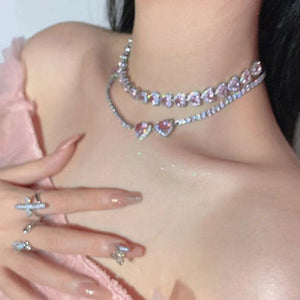 Luxury Pink Heart Necklace - Standart/ 2pcs / Pink