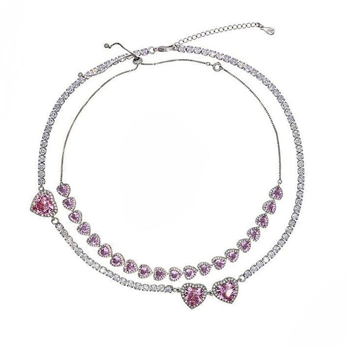 Luxury Pink Heart Necklace - Standart/ 2pcs / Pink