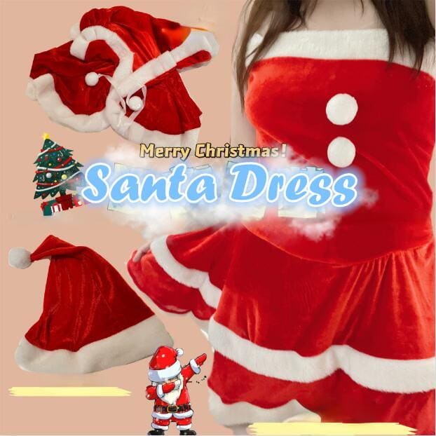 M-3XL Plus Size Kawaii Christmas Santa Dress Costume Set