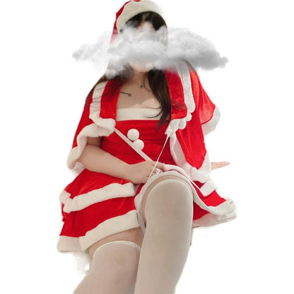 M-3XL Plus Size Kawaii Christmas Santa Dress Costume Set