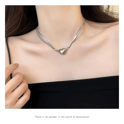 Magnetic Heart Pendant Layered Alloy Choker