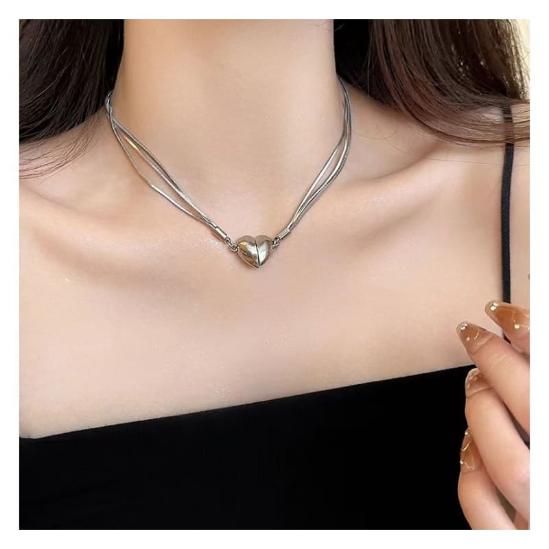 Magnetic Heart Pendant Layered Alloy Choker