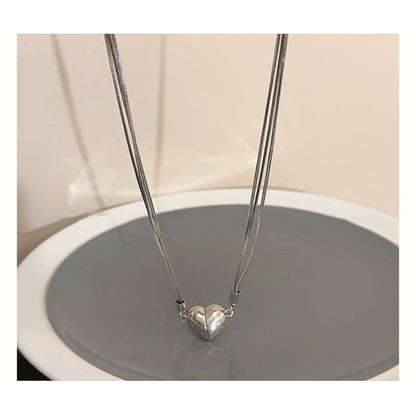 Magnetic Heart Pendant Layered Alloy Choker