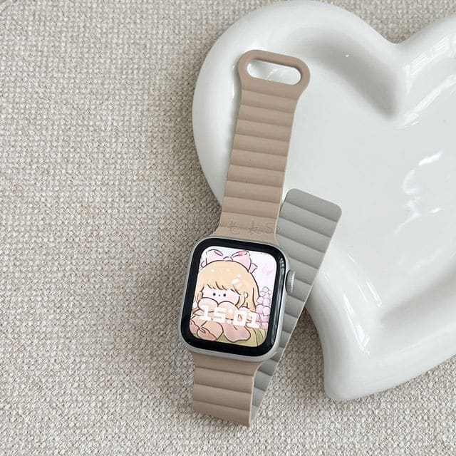 Magnetic Silicone Apple Watch Band - 1 Pc - Khaki & Light