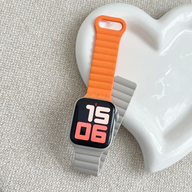 Magnetic Silicone Apple Watch Band - 1 Pc - Orange & Light