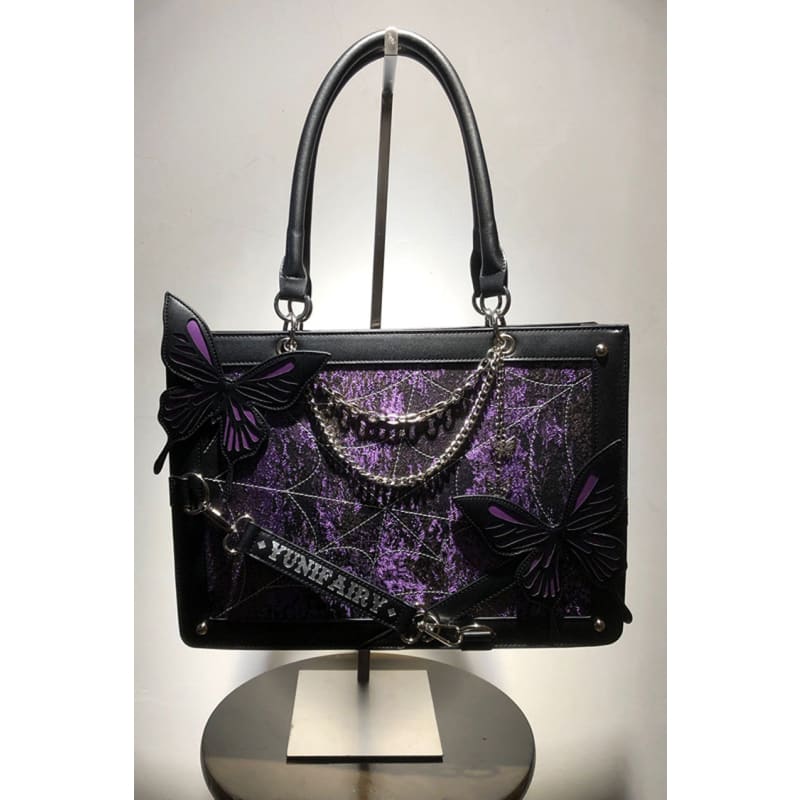 Maze Butterfly Print Shoulder Bag - One-Size / Black/Purple