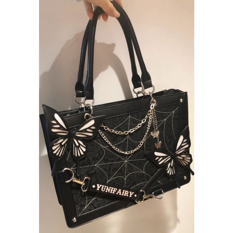 Maze Butterfly Print Shoulder Bag - One-Size / Black/Silver