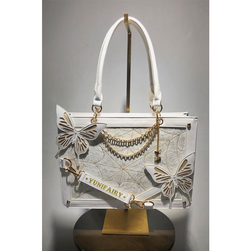 Maze Butterfly Print Shoulder Bag - One-Size / White/Gold