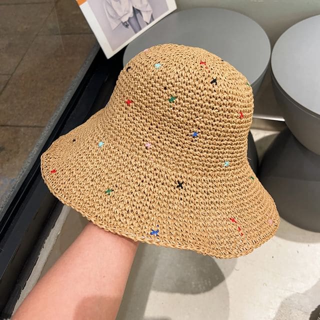 Melange Straw Sun Hat - Khaki / One Size