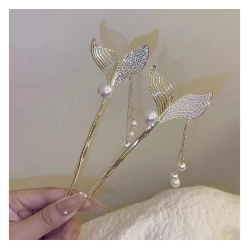 Mermaid Tail Rhinestone Faux Pearl Alloy Hair Stick