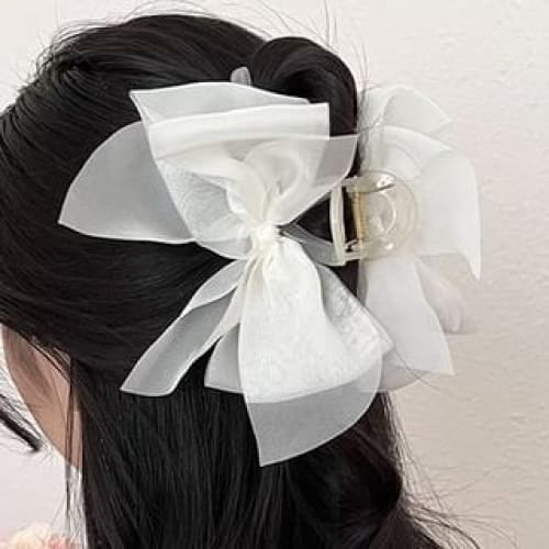 Mesh Bow Accent Hair Claw - 7 - Off-White / One Size