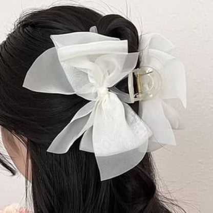 Mesh Bow Accent Hair Claw - 7 - Off-White / One Size