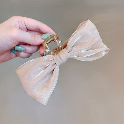 Mesh Bow Hair Claw - 01 - Khaki / One Size