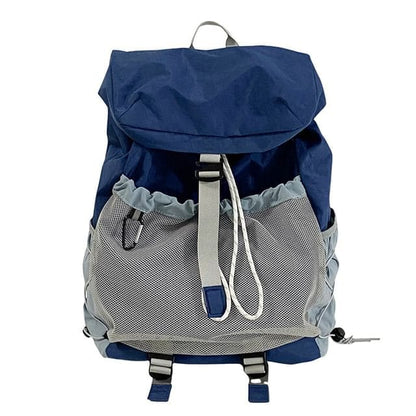 Mesh Panel Multi-Pocket Backpack - Blue / One Size