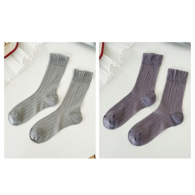 Mesh See - Set Of 2 Pairs - Gray & Purple / One Size