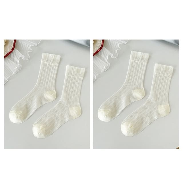 Mesh See - Set Of 2 Pairs - White / One Size