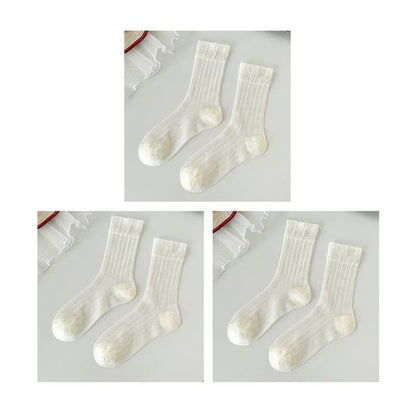 Mesh See - Set Of 3 Pairs - White / One Size