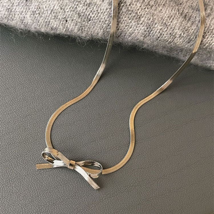 Metal Bow Choker Necklace - Necklace