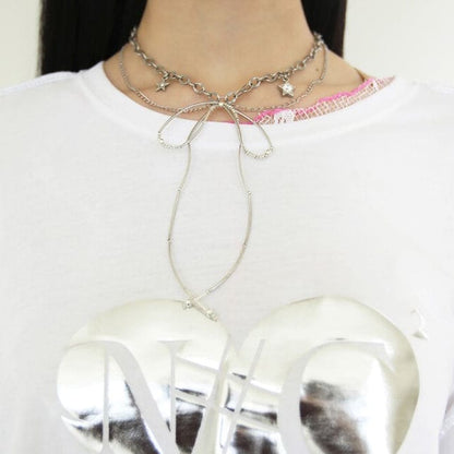 Metal Bow Choker - Standart / Silver - Necklace