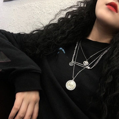 Metal Pendant Layered Choker Necklace