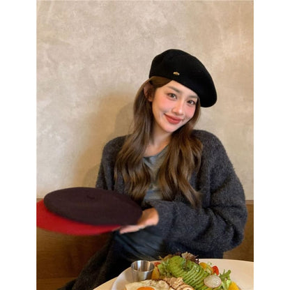 Metal Plate Wool Beret Hat