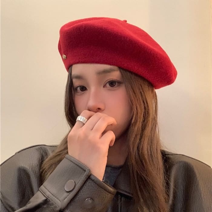 Metal Plate Wool Beret Hat