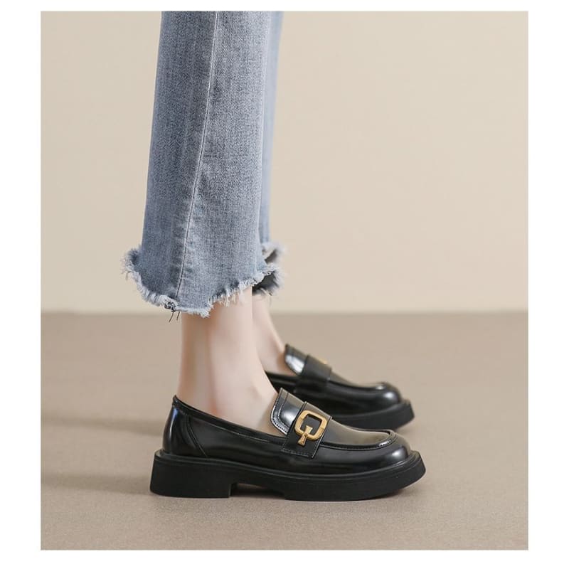 Metallic Buckle Platform Loafers