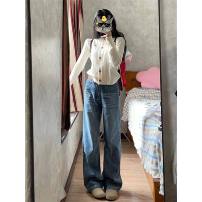 Mid Rise Applique Washed Wide Leg Jeans