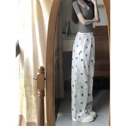 Mid Rise Paw Print Wide Leg Pants