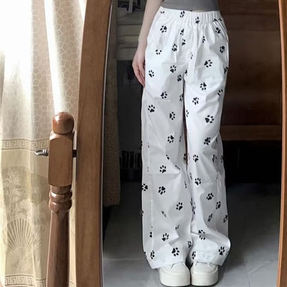 Mid Rise Paw Print Wide Leg Pants