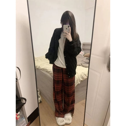 Mid Rise Plaid Wide Leg Pants