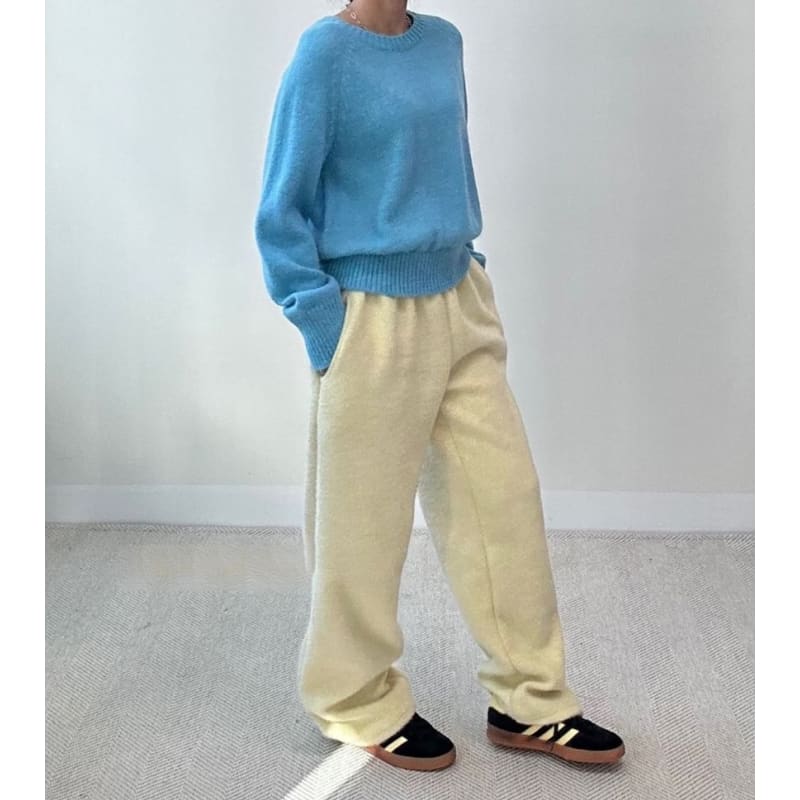 Mid Rise Plain Fleece Wide Leg Sweatpants