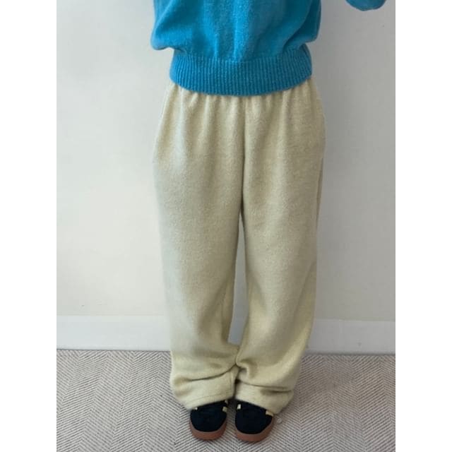 Mid Rise Plain Fleece Wide Leg Sweatpants - Yellow / S